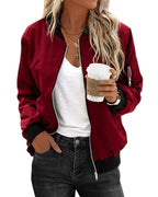 Ariane | Women's Classic Zip Bomber Jacket, Streamlined Lightweight Jacket | Everlasting Boutique | Red