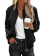 Ariane | Women's Classic Zip Bomber Jacket, Streamlined Lightweight Jacket | Everlasting Boutique | Black