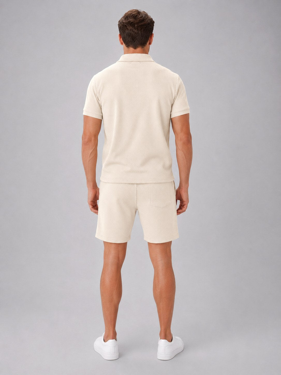 Ashley | Men's Zip Polo Shirt and Shorts Set, Relaxed Two-Piece Set | Everlasting Boutique | Blue