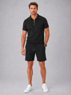 Ashley | Men's Zip Polo Shirt and Shorts Set, Relaxed Two-Piece Set | Everlasting Boutique
