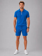 Ashley | Men's Zip Polo Shirt and Shorts Set, Relaxed Two-Piece Set | Everlasting Boutique