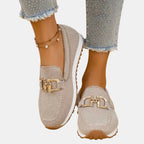 Aubrey | Women's Slip-On Loafer Sneakers, Woven Hybrid Trainers | Animated Apparel | Khaki