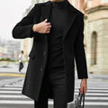 August | Men's Tailored Wool-Blend Coat with Single-Breasted Fastening, Elegant Winter Coat | Everlasting Boutique | Black