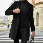 August | Men's Tailored Wool-Blend Coat with Single-Breasted Fastening, Elegant Winter Coat | Everlasting Boutique | Black