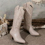 Aurelia | Women's Knee-High Cowgirl Boots with Embroidery, Block Heel Western Boots | Everlasting Boutique