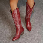Aurelia | Women's Knee-High Cowgirl Boots with Embroidery, Block Heel Western Boots | Everlasting Boutique