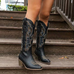Aurelia | Women's Knee-High Cowgirl Boots with Embroidery, Block Heel Western Boots | Everlasting Boutique