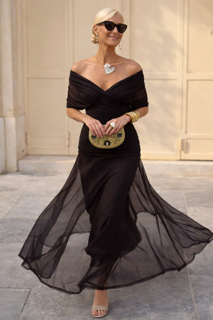 Aurelie | Women's V-Neck Chiffon Maxi Dress, Flowing Autumn Maxi Dress | Everlasting Boutique