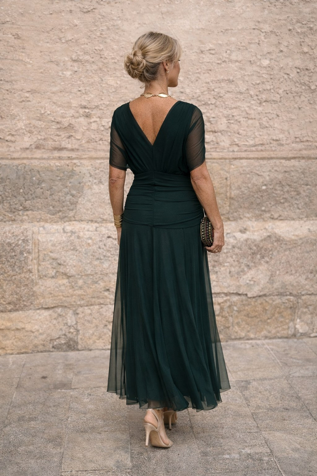 Aurelie | Women's V-Neck Chiffon Maxi Dress, Flowing Autumn Maxi Dress | Everlasting Boutique | Red