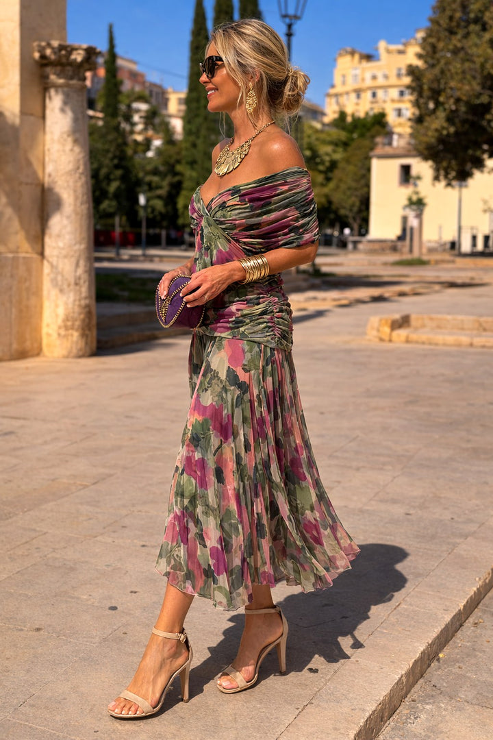 Aurelie | Women's V-Neck Chiffon Maxi Dress, Flowing Autumn Maxi Dress | Everlasting Boutique | Brick Red