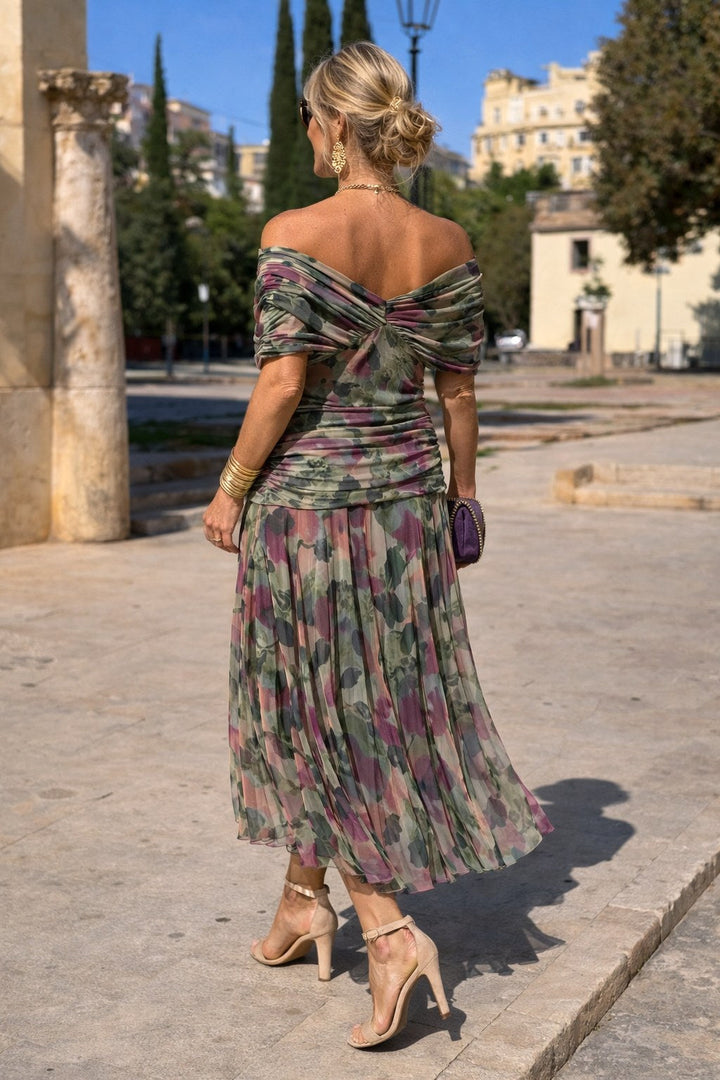 Aurelie | Women's V-Neck Chiffon Maxi Dress, Flowing Autumn Maxi Dress | Everlasting Boutique