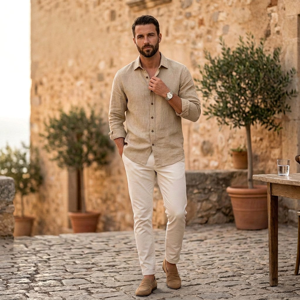 Bart | Men's Long-Sleeve Linen Shirt, Loose-Fitting Summer Shirt | Everlasting Boutique