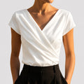 Bella | Women's Draped V-Neck Blouse, Short-Sleeve Wrap Top | Everlasting Boutique