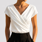 Bella | Women's Draped V-Neck Blouse, Short-Sleeve Wrap Top | Everlasting Boutique