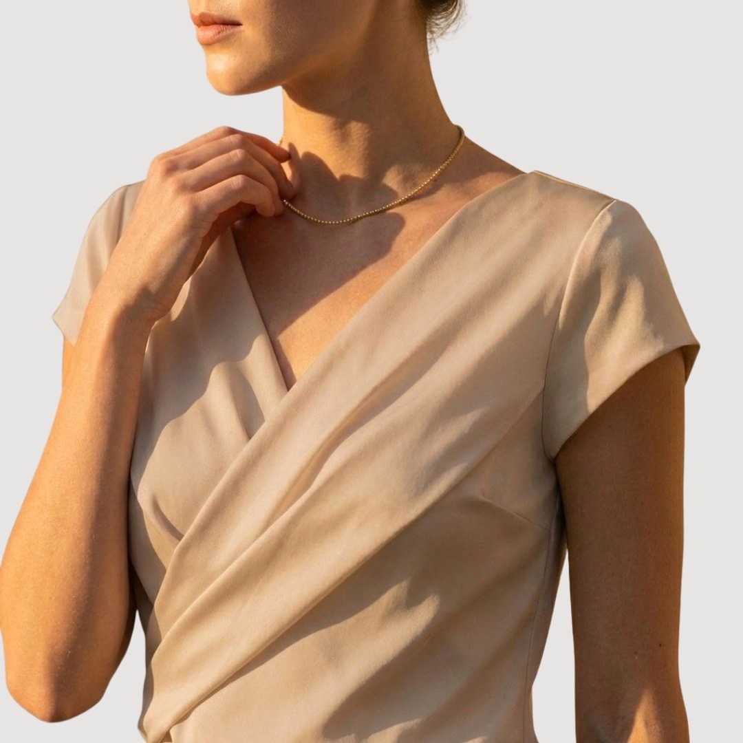 Bella | Women's Draped V-Neck Blouse, Short-Sleeve Wrap Top | Everlasting Boutique