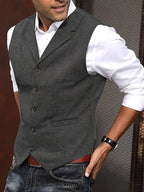 Benedikt | Men's Wool-Blend Waistcoat, Classic Knit Waistcoat | Everlasting Boutique | Black