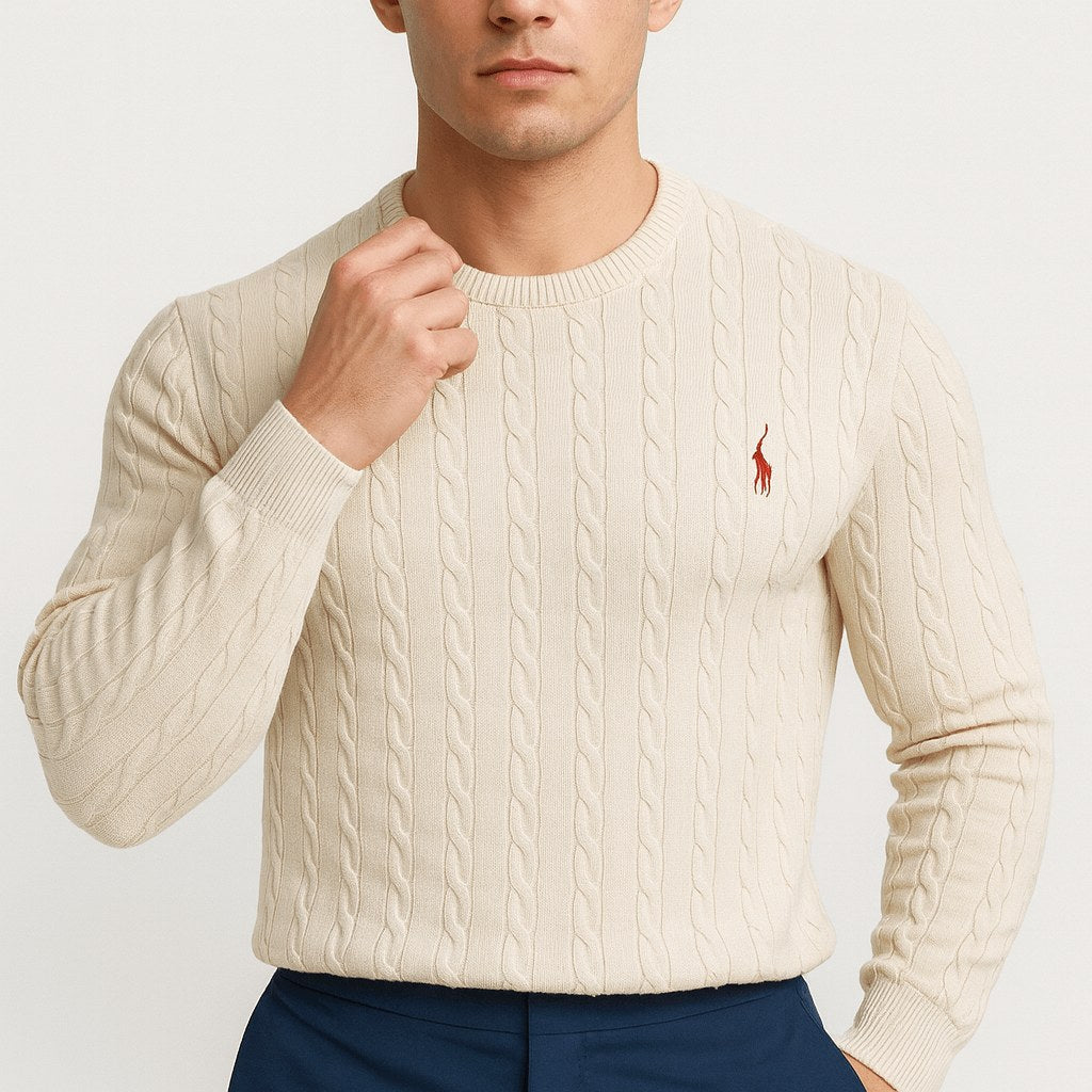 Benjamin | Men's Cable-Knit Jumper, Classic Textured Crew Neck Jumper | Everlasting Boutique