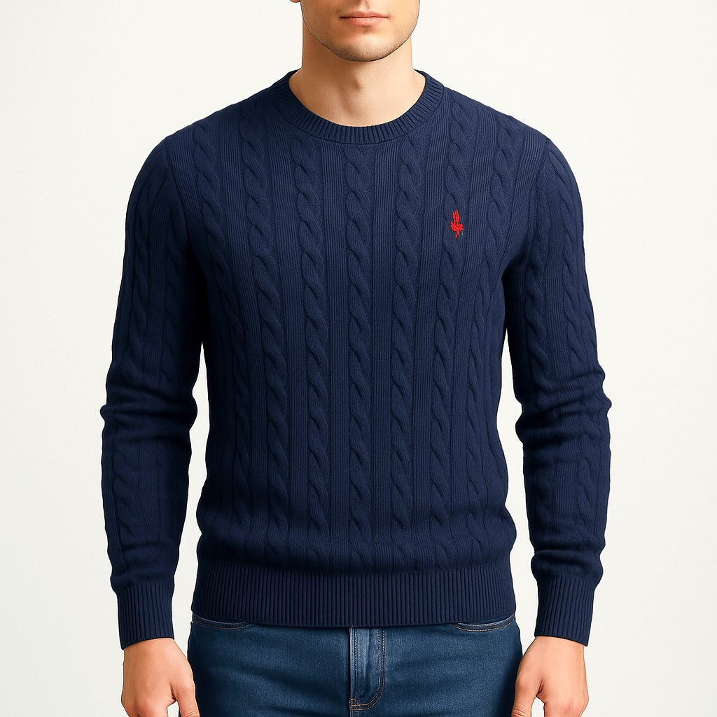 Benjamin | Men's Cable-Knit Jumper, Classic Textured Crew Neck Jumper | Everlasting Boutique