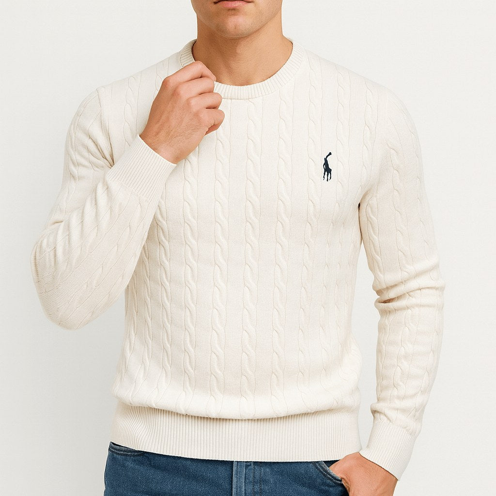 Benjamin | Men's Cable-Knit Jumper, Classic Textured Crew Neck Jumper | Everlasting Boutique