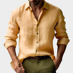 Benjamin | Men's Linen Shirt with Button-Down Collar, Long Sleeves Casual Shirt | Everlasting Boutique | Yellow