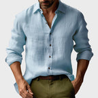Benjamin | Men's Linen Shirt with Button-Down Collar, Long Sleeves Casual Shirt | Everlasting Boutique | Light Blue