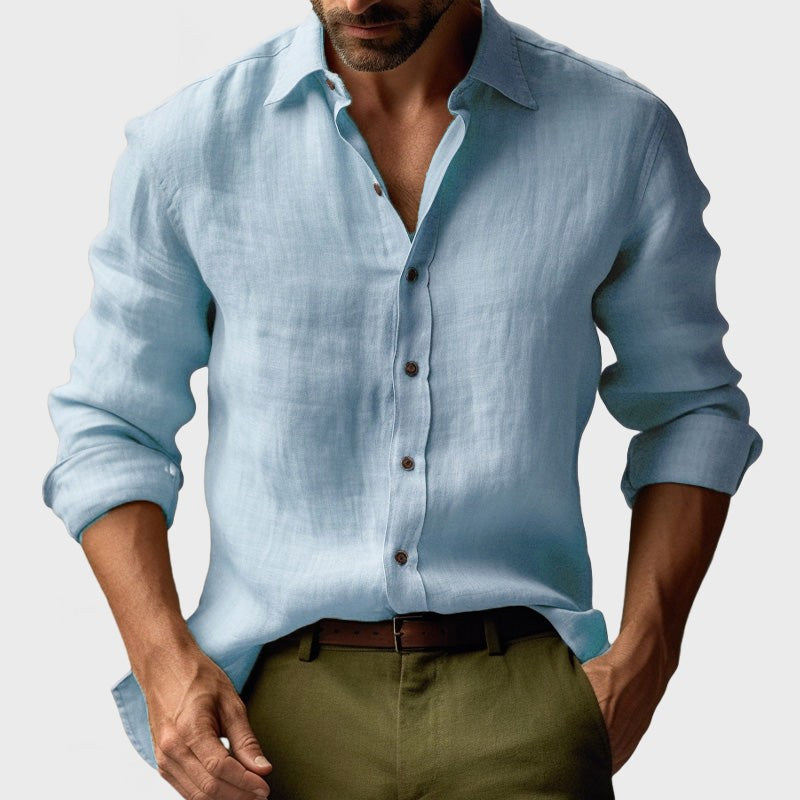 Benjamin | Men's Linen Shirt with Button-Down Collar, Long Sleeves Casual Shirt | Everlasting Boutique | Light Blue