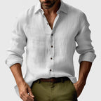 Benjamin | Men's Linen Shirt with Button-Down Collar, Long Sleeves Casual Shirt | Everlasting Boutique | White