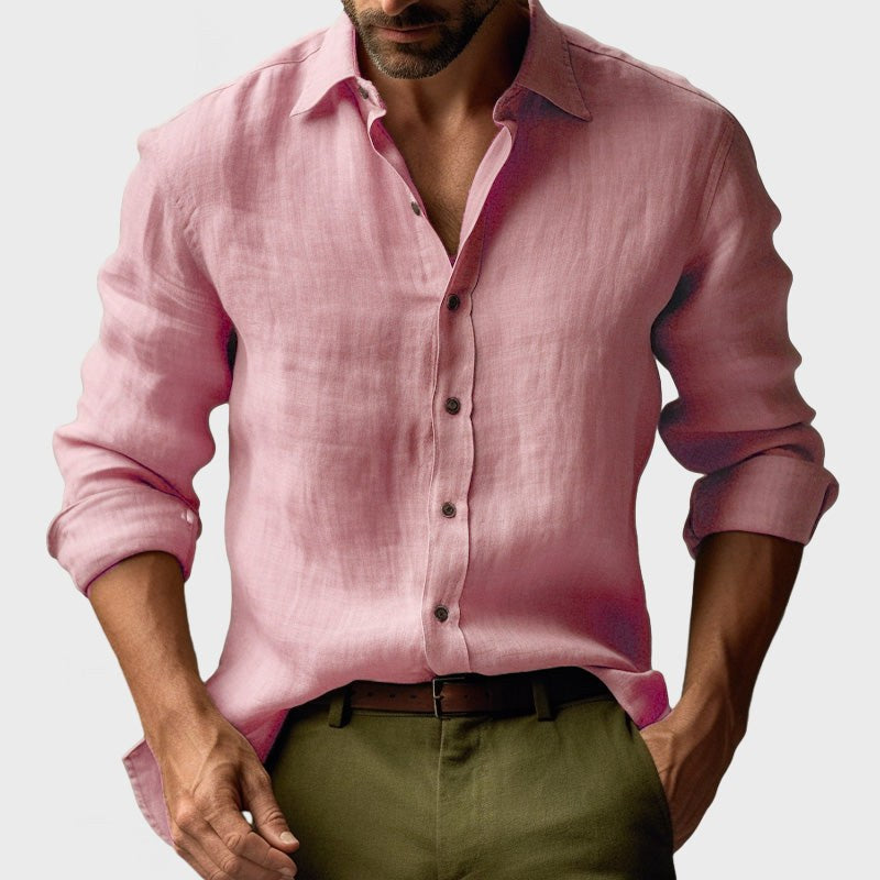 Benjamin | Men's Linen Shirt with Button-Down Collar, Long Sleeves Casual Shirt | Everlasting Boutique | Pink