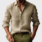 Benjamin | Men's Linen Shirt with Button-Down Collar, Long Sleeves Casual Shirt | Everlasting Boutique | Khaki