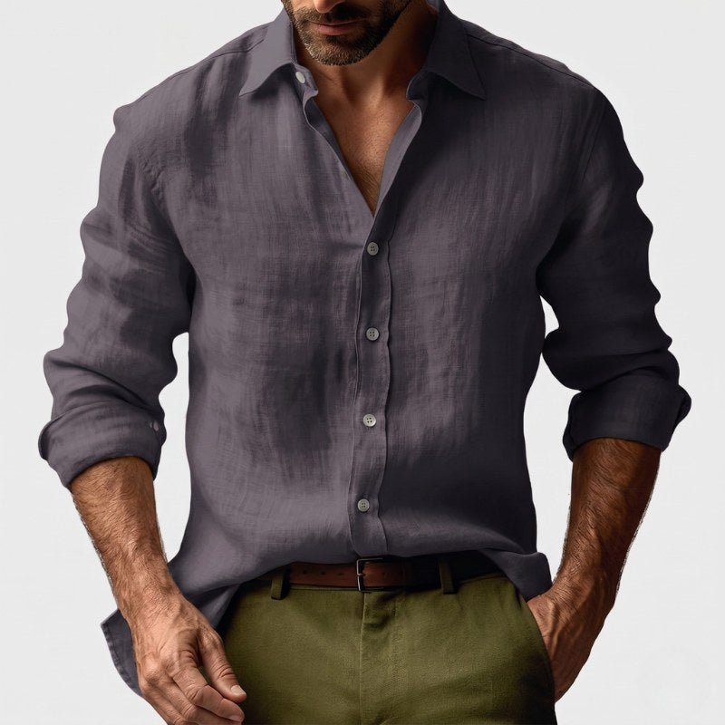 Benjamin | Men's Linen Shirt with Button-Down Collar, Long Sleeves Casual Shirt | Everlasting Boutique | Coffee