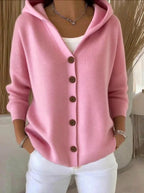 Berenice | Women's Long Sleeve Hooded Cardigan, A-Line Knit Cardigan | Everlasting Boutique | Beige
