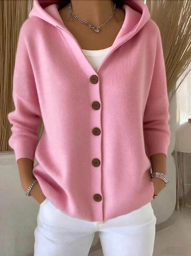 Berenice | Women's Long Sleeve Hooded Cardigan, A-Line Knit Cardigan | Everlasting Boutique | Beige