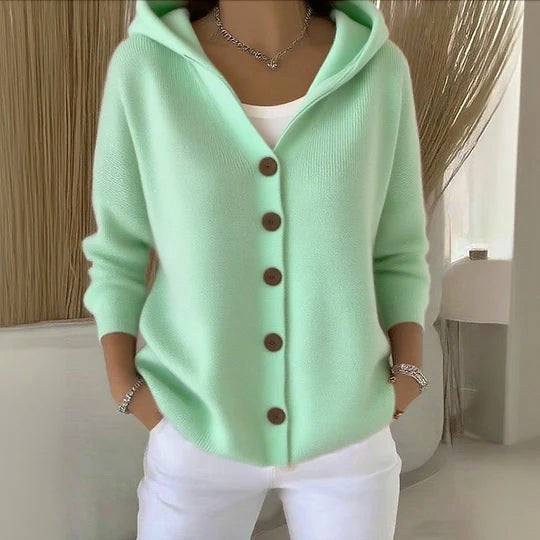 Berenice | Women's Long Sleeve Hooded Cardigan, A-Line Knit Cardigan | Everlasting Boutique | Yellow