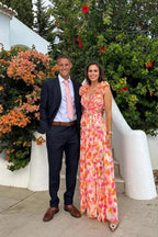 Bernadette | Women's Floral Maxi Dress with V-Neck and Ruffled Shoulders, Wedding Guest Dress | Everlasting Boutique