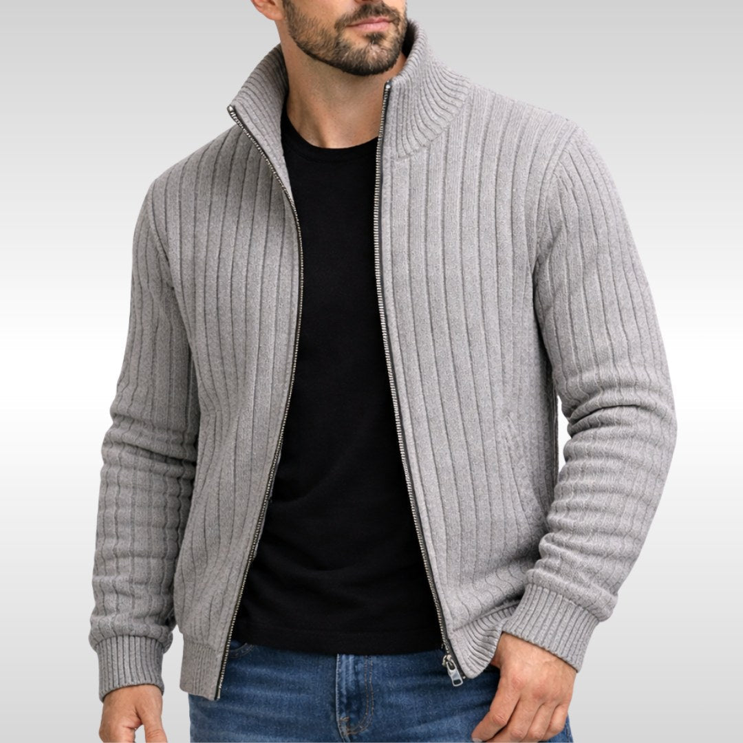 Brandon | Men's Zip Cardigan, Refined Knit Layer | Everlasting Boutique | Navy Blue