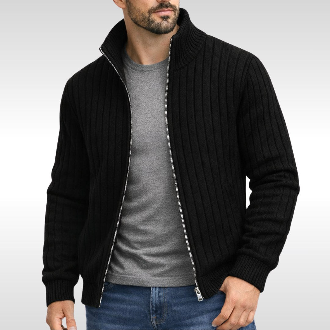 Brandon | Men's Zip Cardigan, Refined Knit Layer | Everlasting Boutique | Grey