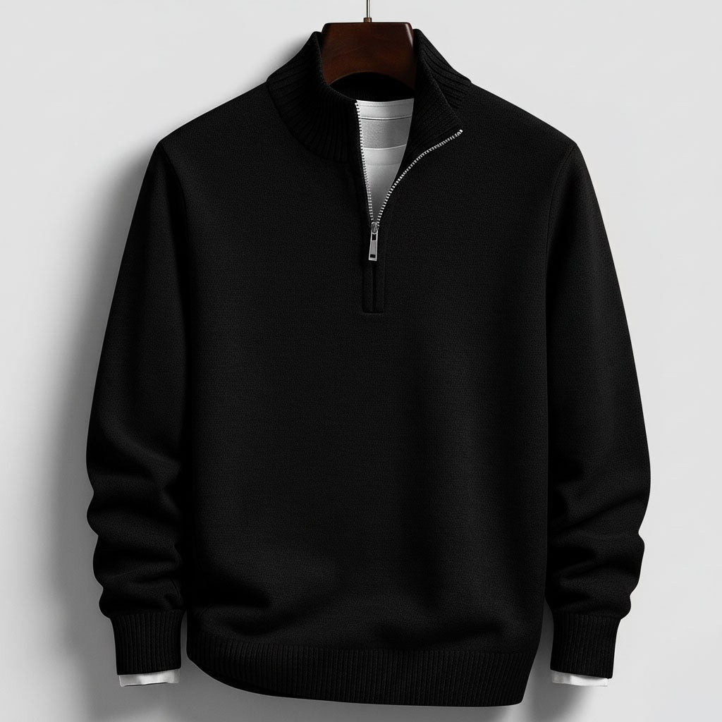 Burkhard | Men's Jumper with Zip, Structured Jumper | Everlasting Boutique | Black