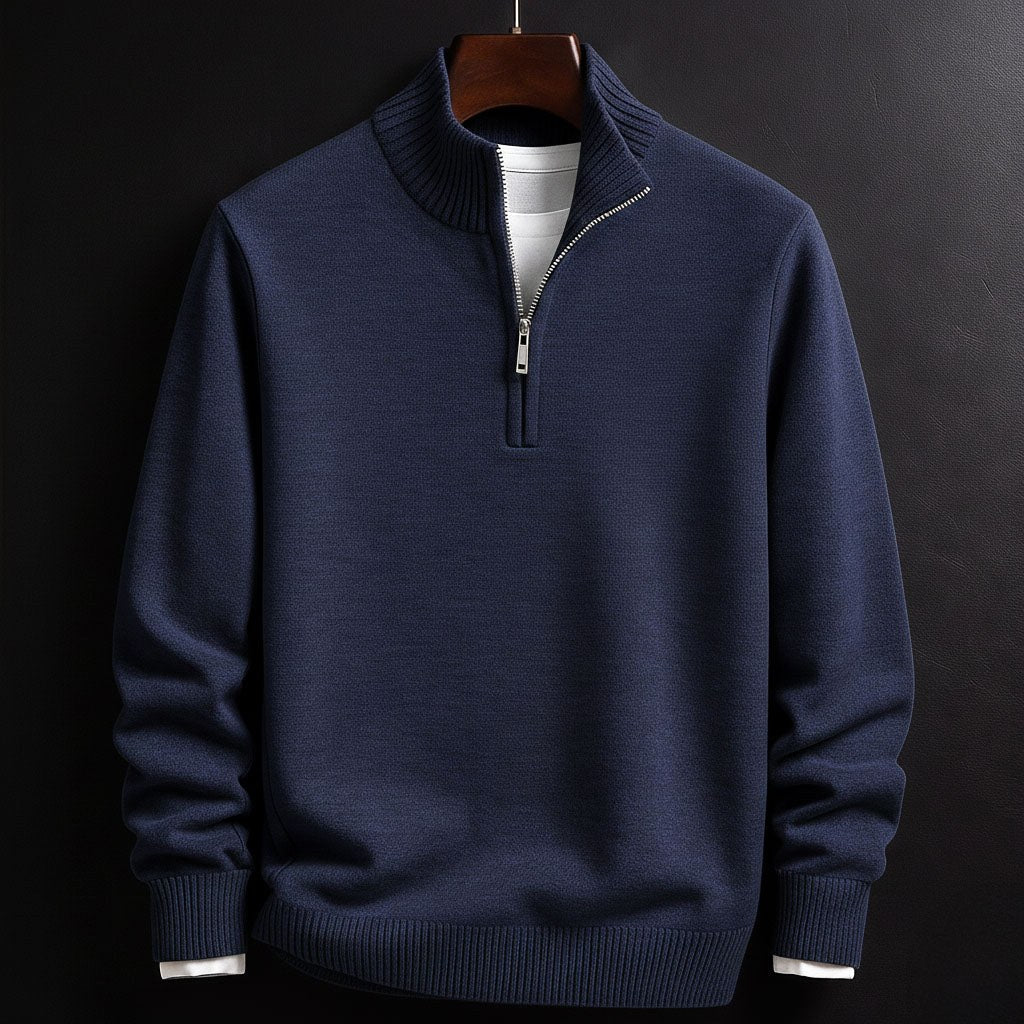 Burkhard | Men's Jumper with Zip, Structured Jumper | Everlasting Boutique | Black