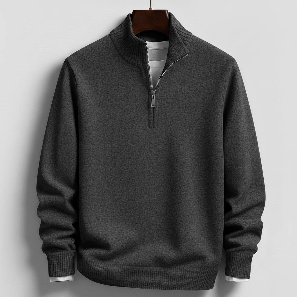 Burkhard | Men's Jumper with Zip, Structured Jumper | Everlasting Boutique | Black