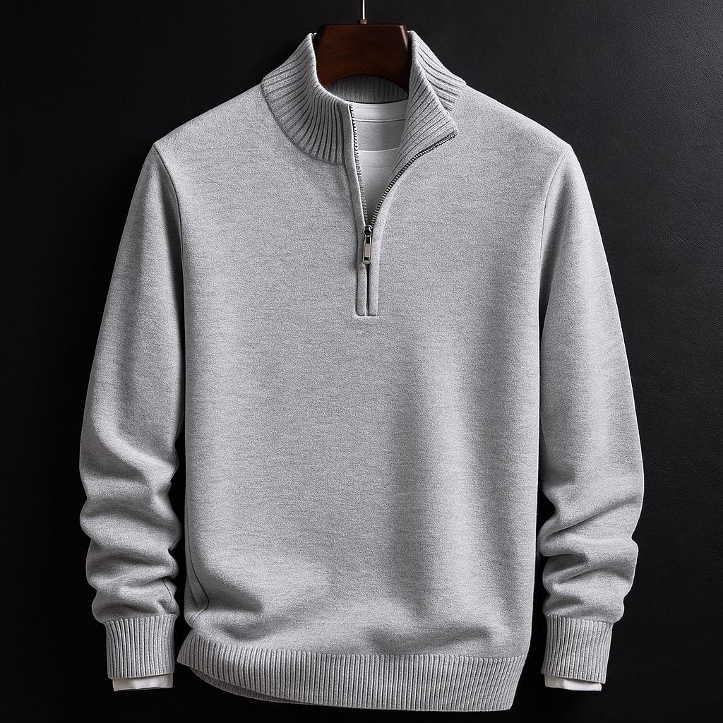 Burkhard | Men's Jumper with Zip, Structured Jumper | Everlasting Boutique | Black