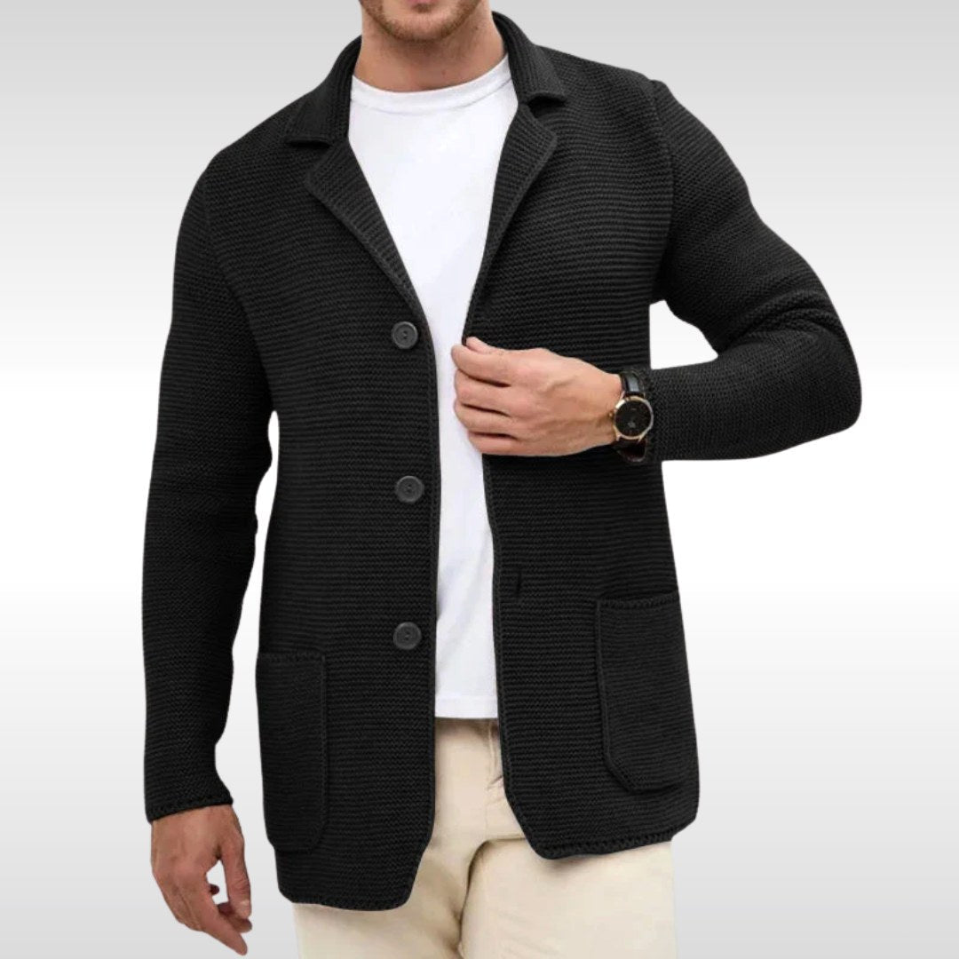 Caleb | Men's Textured Knit Cardigan, Relaxed-Fit Everyday Cardigan | Everlasting Boutique | Black