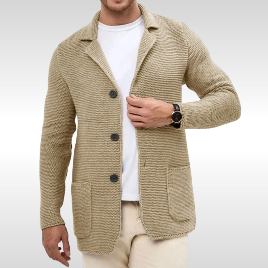 Caleb | Men's Textured Knit Cardigan, Relaxed-Fit Everyday Cardigan | Everlasting Boutique | Blue