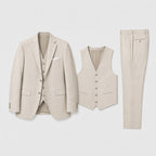 Callum | Men's Linen Three-Piece Suit with Waistcoat, Tailored Blazer Suit | Everlasting Boutique | Beige