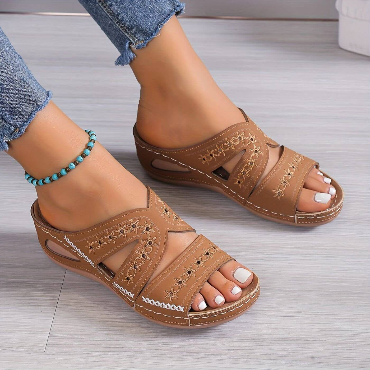 Everlasting Boutique | Celeste | Women's Slip-Resistant Orthopedic Sandals - Brown