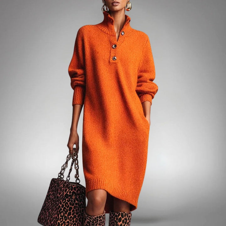 Celine | Women's Wool Mix Knit Polo Dress, Elegant Autumn Coat | Everlasting Boutique