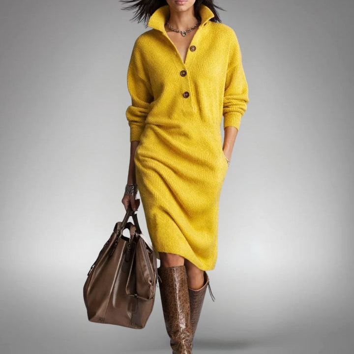 Celine | Women's Wool Mix Knit Polo Dress, Elegant Autumn Coat | Everlasting Boutique