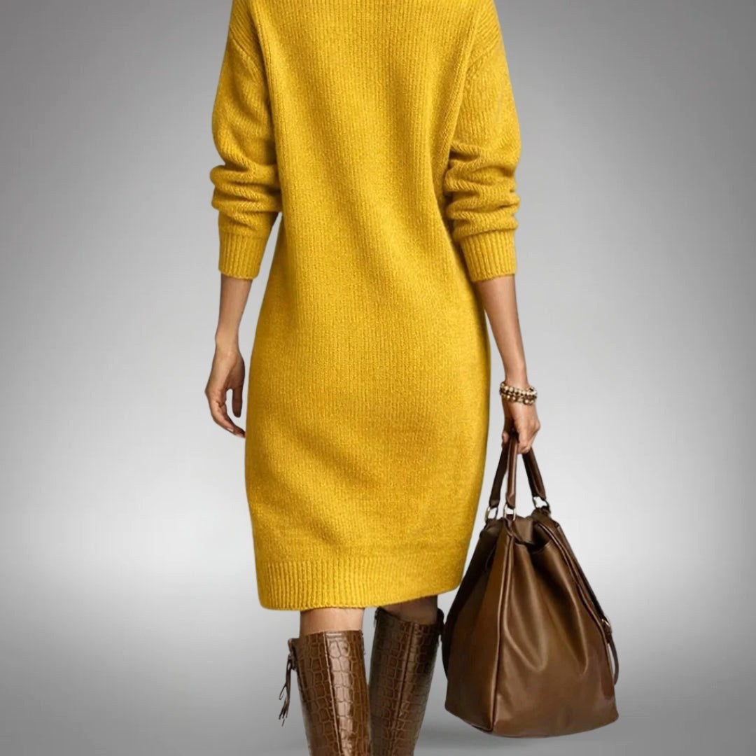 Celine | Women's Wool Mix Knit Polo Dress, Elegant Autumn Coat | Everlasting Boutique