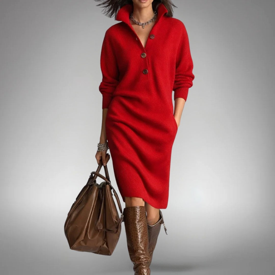 Celine | Women's Wool Mix Knit Polo Dress, Elegant Autumn Coat | Everlasting Boutique