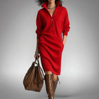 Celine | Women's Wool Mix Knit Polo Dress, Elegant Autumn Coat | Everlasting Boutique