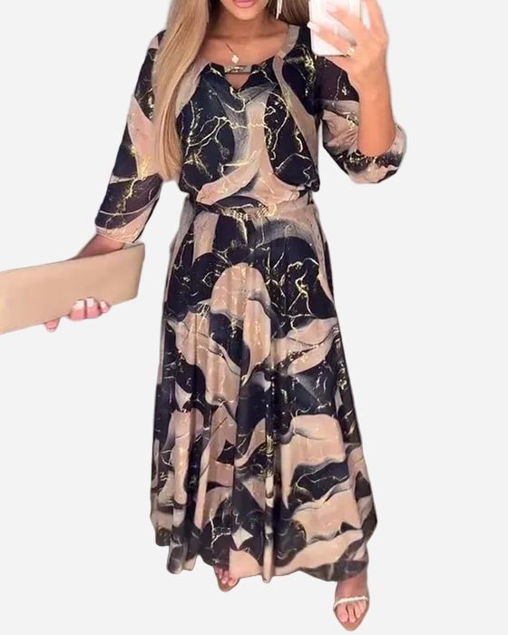 Charlotte | Women's Patterned Chiffon Dress, Three-Quarter Sleeve Dress | Everlasting Boutique